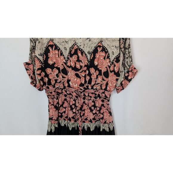 Vintage 90 Y2K Carol Little 12 Maxi Dress Patchwork Floral Tie Front Bohemian - Picture 4 of 14